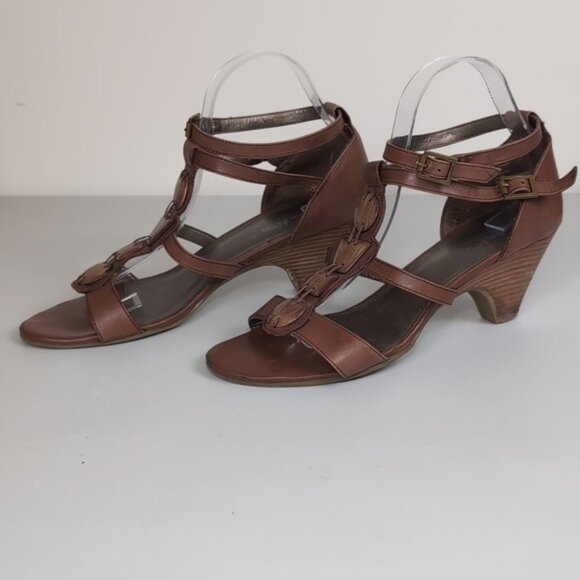 Coach And Four Genuine Leather Gladiator Beaded Strappy Wood Heels Boho - Picture 4 of 14